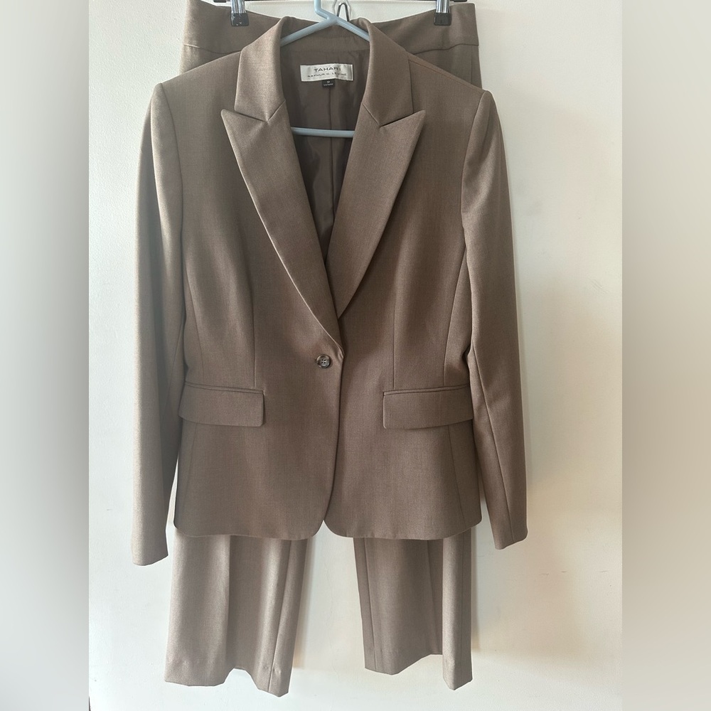 Tahari Tailored Taupe Pantsuit